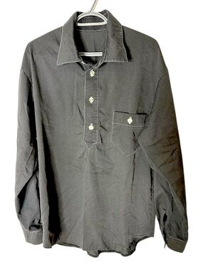Vintage Men’s Black 1/4 Button Down Chambray Top Shirt Western Cowboy Size XL